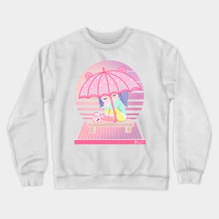 90s Japanese Kawaii Sad Girl Pink Japanese Strawberry Milk Crewneck Sweatshirt